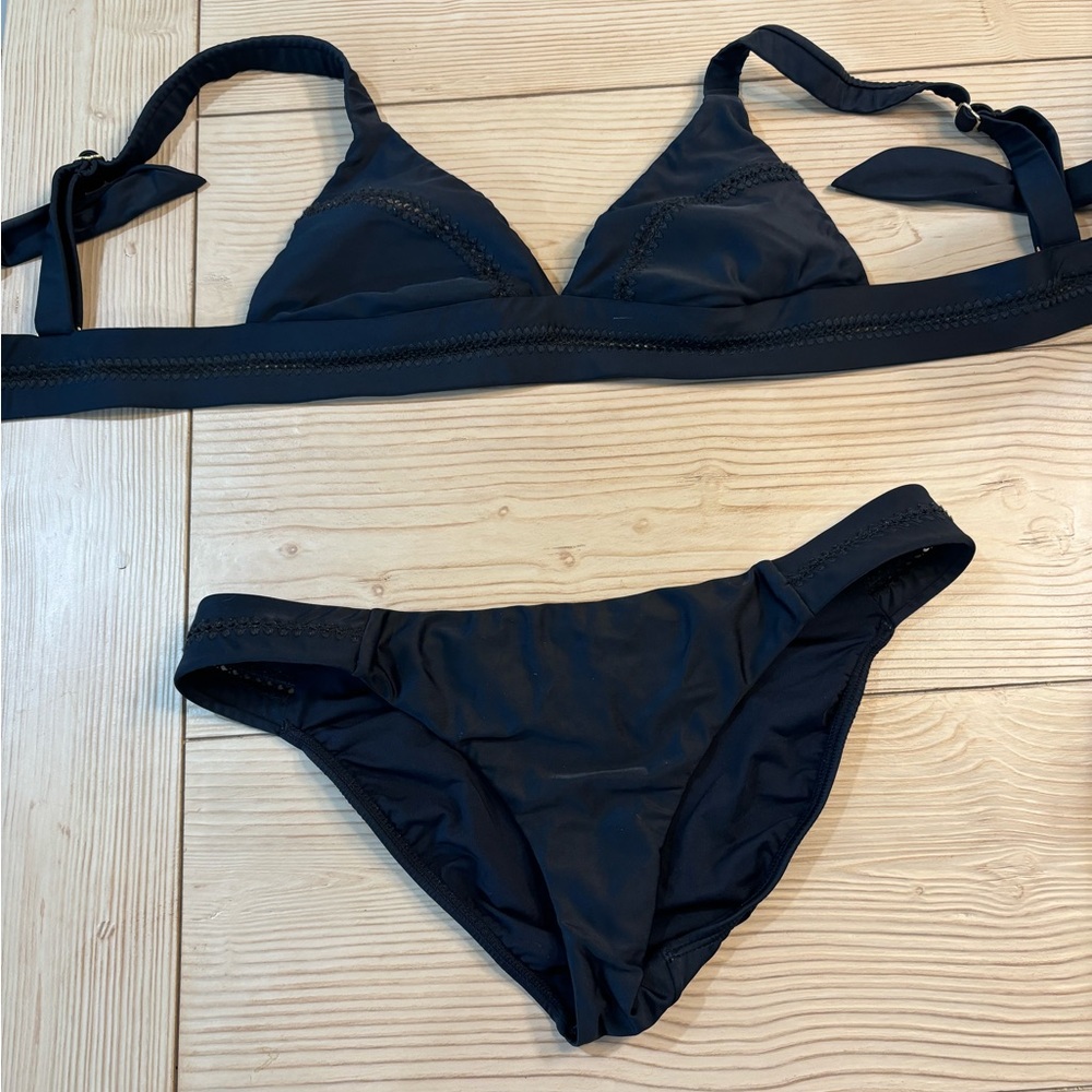 Pilyq midnight stitched tab bottom and stitched Ellie halter bikini